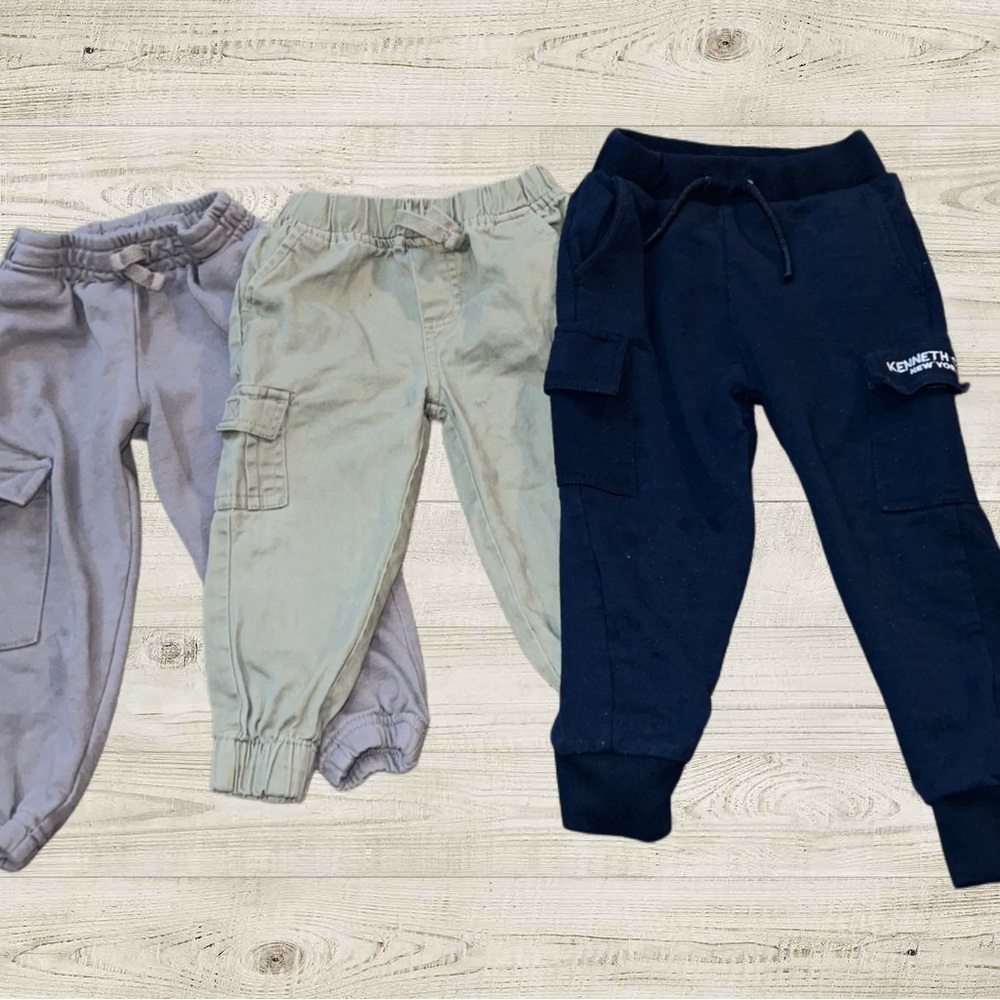 Kids Cargo Jogger Pants Set - Black, Gray, Green